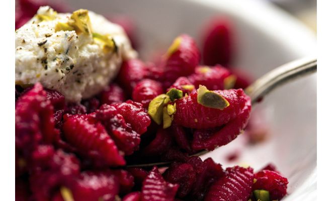 Beet Cavatelli With Ricotta And Pistachios